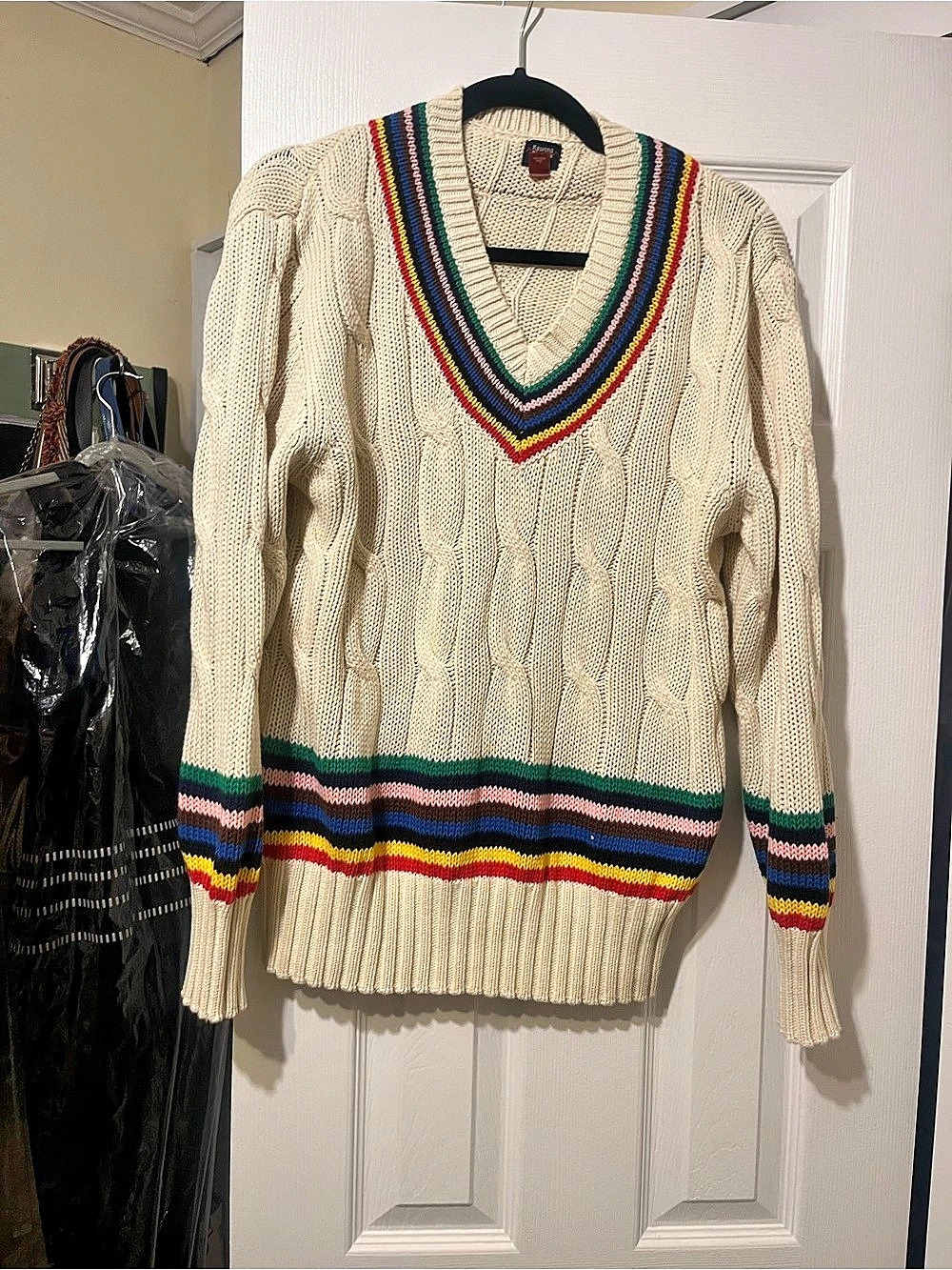 Rowing Blazers x Target Croquet Stripe Cable Knit Sweater Cream size large - Picture 2 of 3